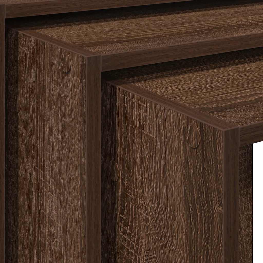 Tavolini Impilabili 3 pz Rovere Marrone in Legno Multistrato