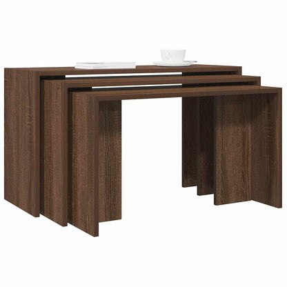 Tavolini Impilabili 3 pz Rovere Marrone in Legno Multistrato