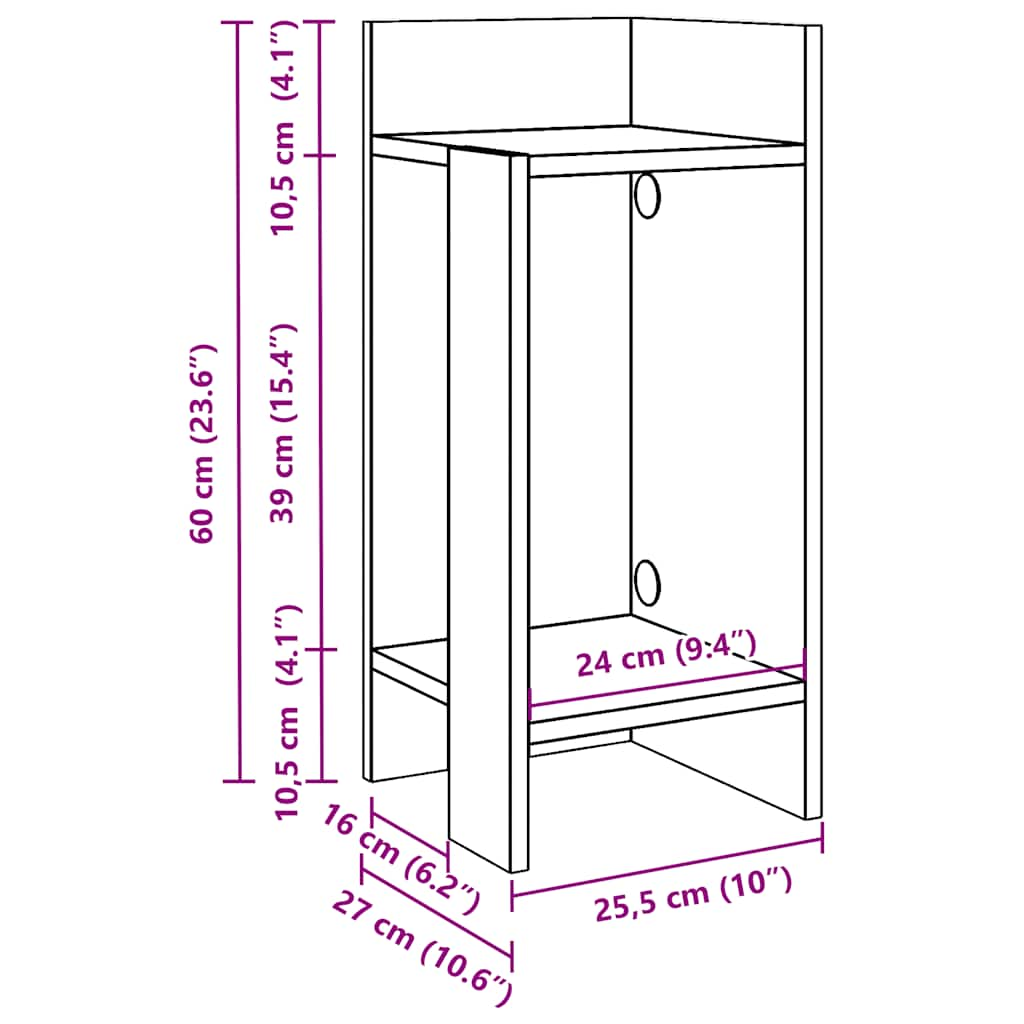 Tavolino Laterale con Ripiano Bianco 25,5x27x60 cm