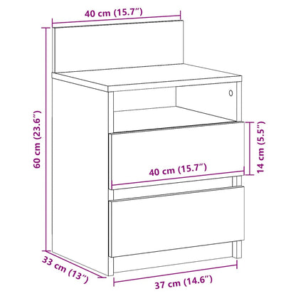 Comodino con 2 Cassetti Rovere Fumo 40x33x60 cm
