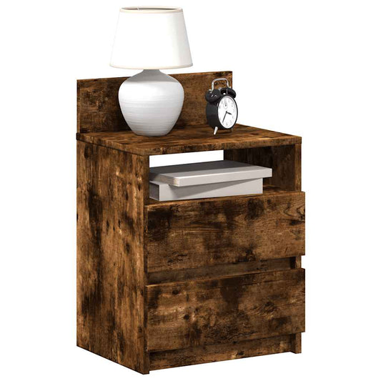 Comodino con 2 Cassetti Rovere Fumo 40x33x60 cm