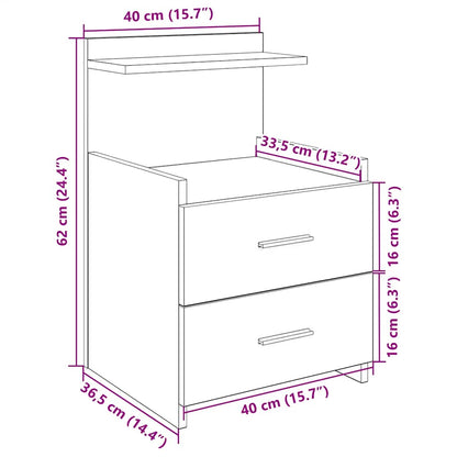 Comodino con 2 cassetti Rovere Affumicato 40x36,5x62 cm
