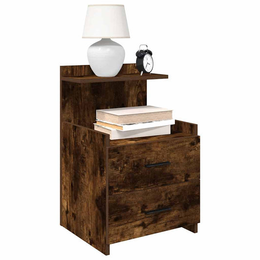 Comodino con 2 cassetti Rovere Affumicato 40x36,5x62 cm