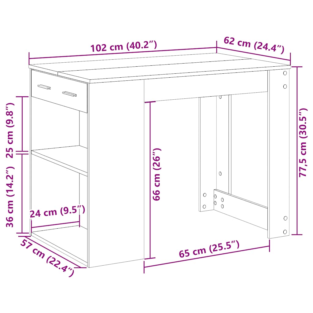 Scrivania con Cassetto e Ripiano Rovere nero Legno Multistrato | homemem39