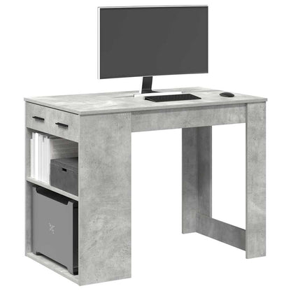 Scrivania con Cassetto Ripiano Grigio Cemento Legno Multistrato | homemem39