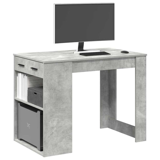 Scrivania con Cassetto Ripiano Grigio Cemento Legno Multistrato | homemem39