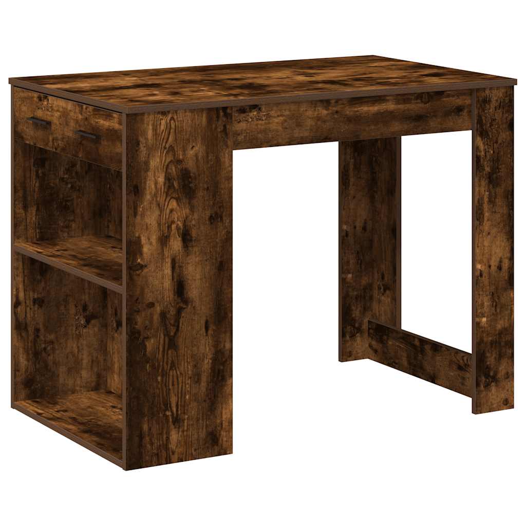 Scrivania con Cassetto e Ripiano Rovere Fumo Legno Multistrato | homemem39