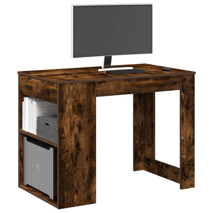 Scrivania con Cassetto e Ripiano Rovere Fumo Legno Multistrato | homemem39