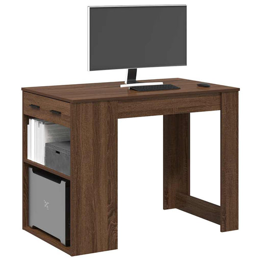 Scrivania con Cassetto Ripiano Rovere Marrone Legno Multistrato | homemem39