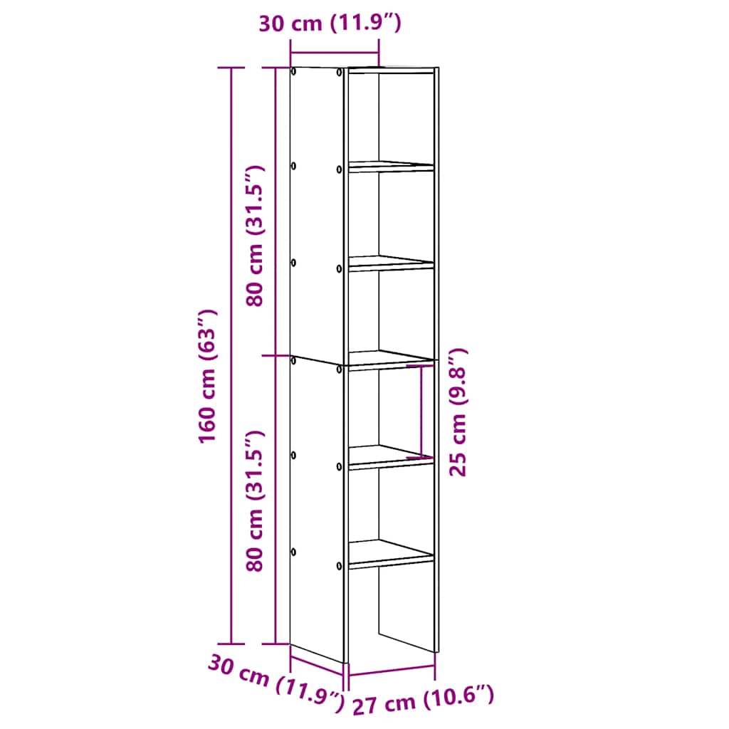 Librerie 2 pz Impilabili Rovere 30x30x80 cm Legno Multistrato | homemem39
