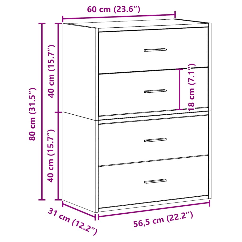 Armadi con 2 Cassetti 2 pz Rovere Sonoma 60x31x40 cm Truciolato