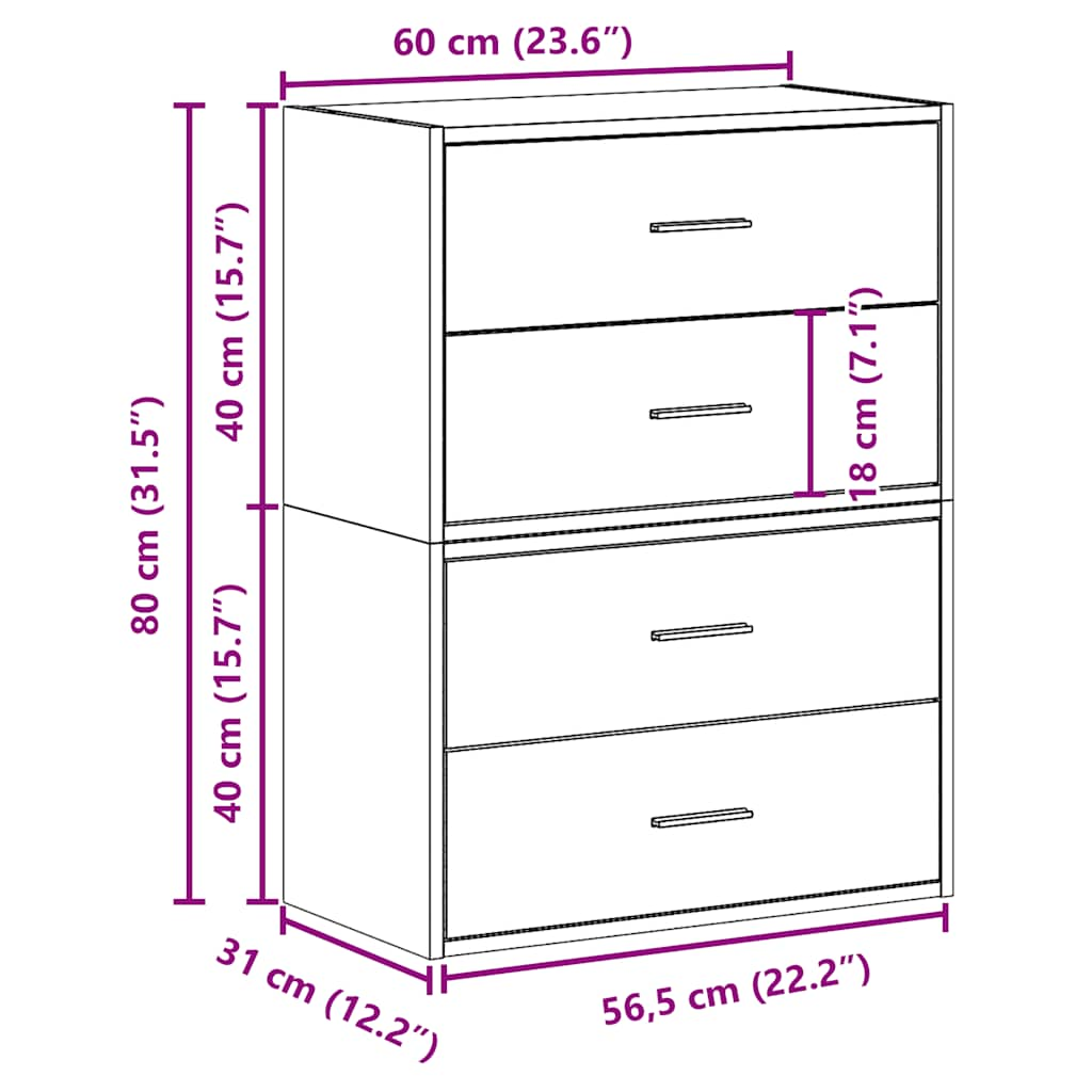 Armadi con 2 Cassetti 2 pz Grigio Cemento 60x31x40cm Truciolato