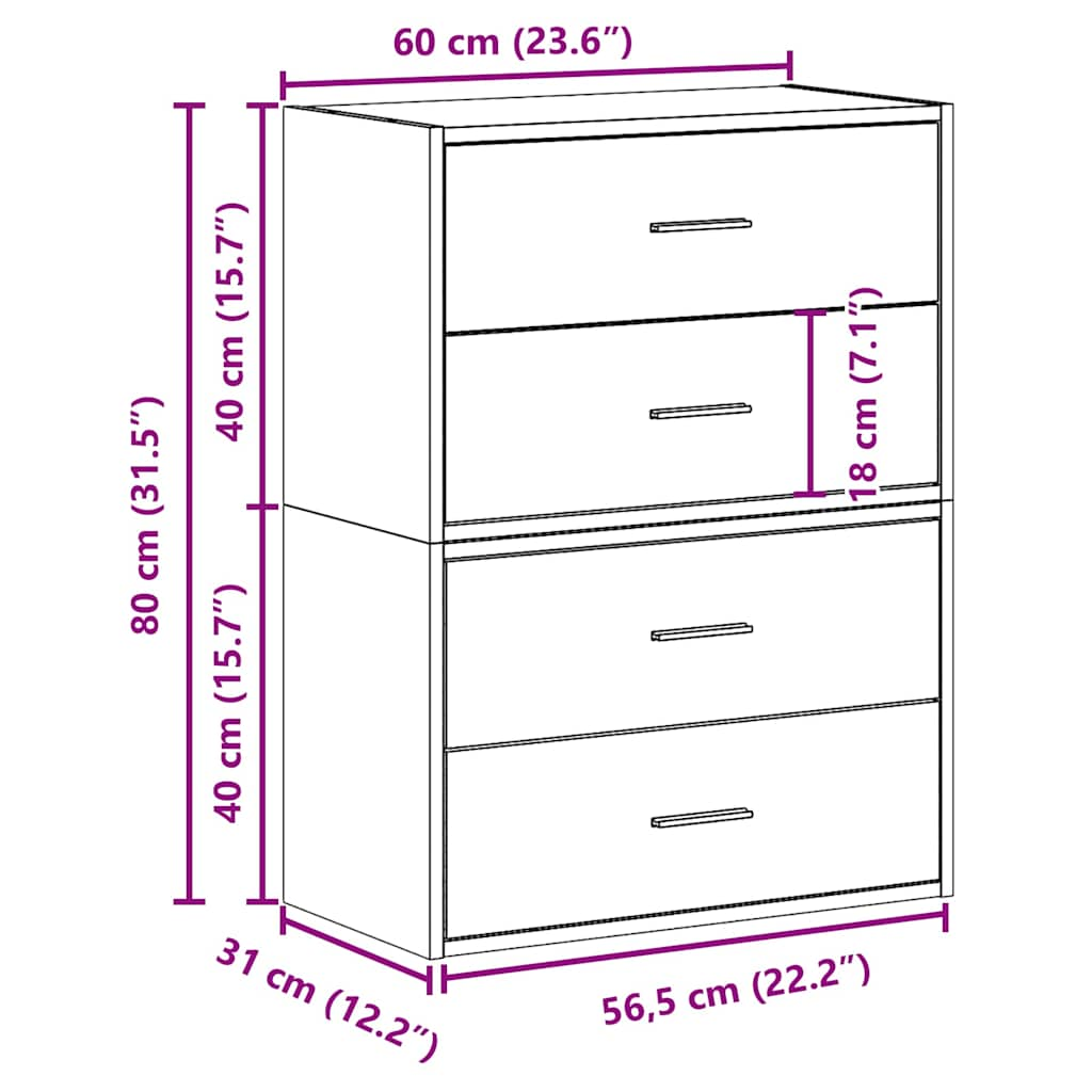 Armadi con 2 Cassetti 2 pz Grigio Sonoma 60x31x40 cm Truciolato