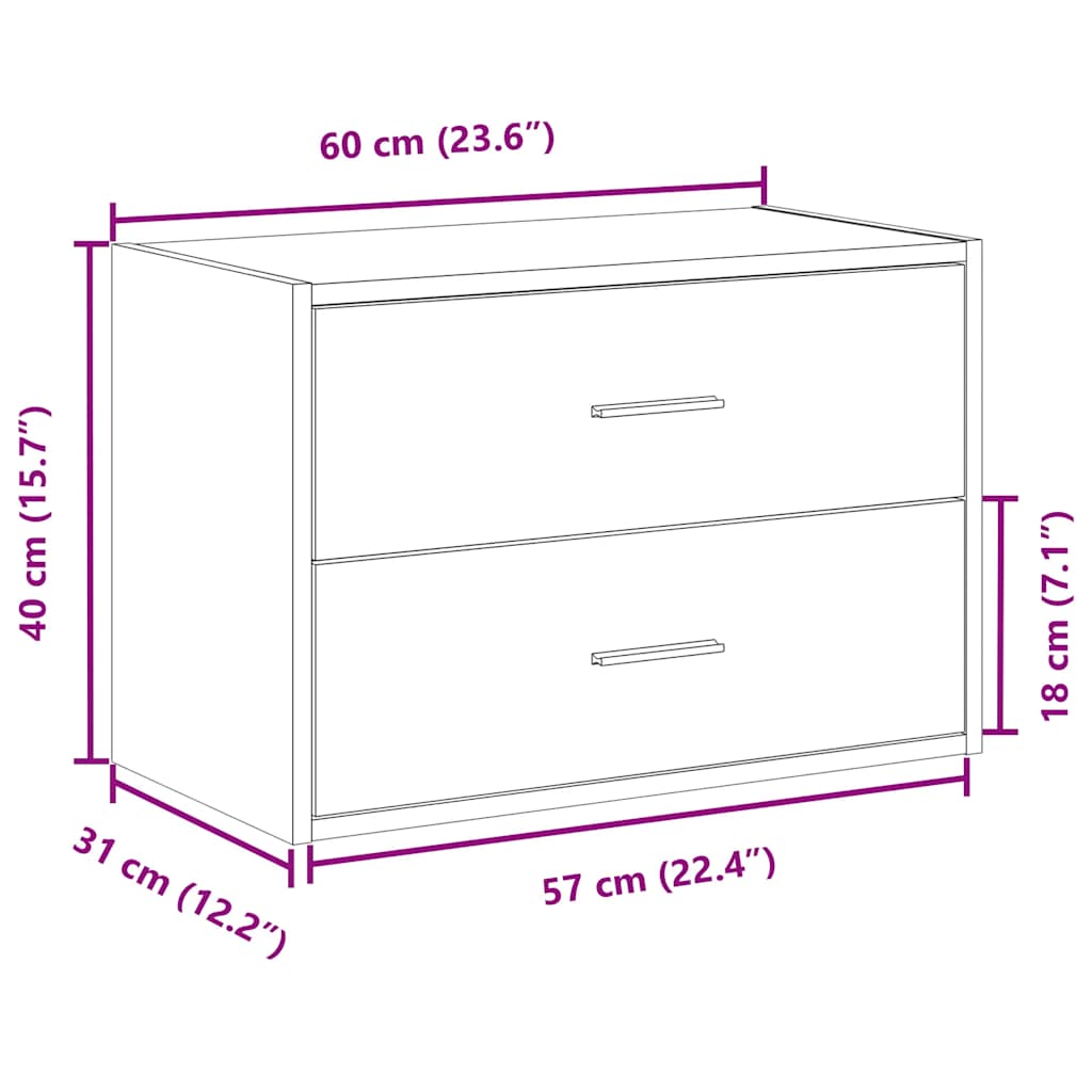 Armadio con 2 Cassetti Legno Antico 60x31x40 cm in Truciolato