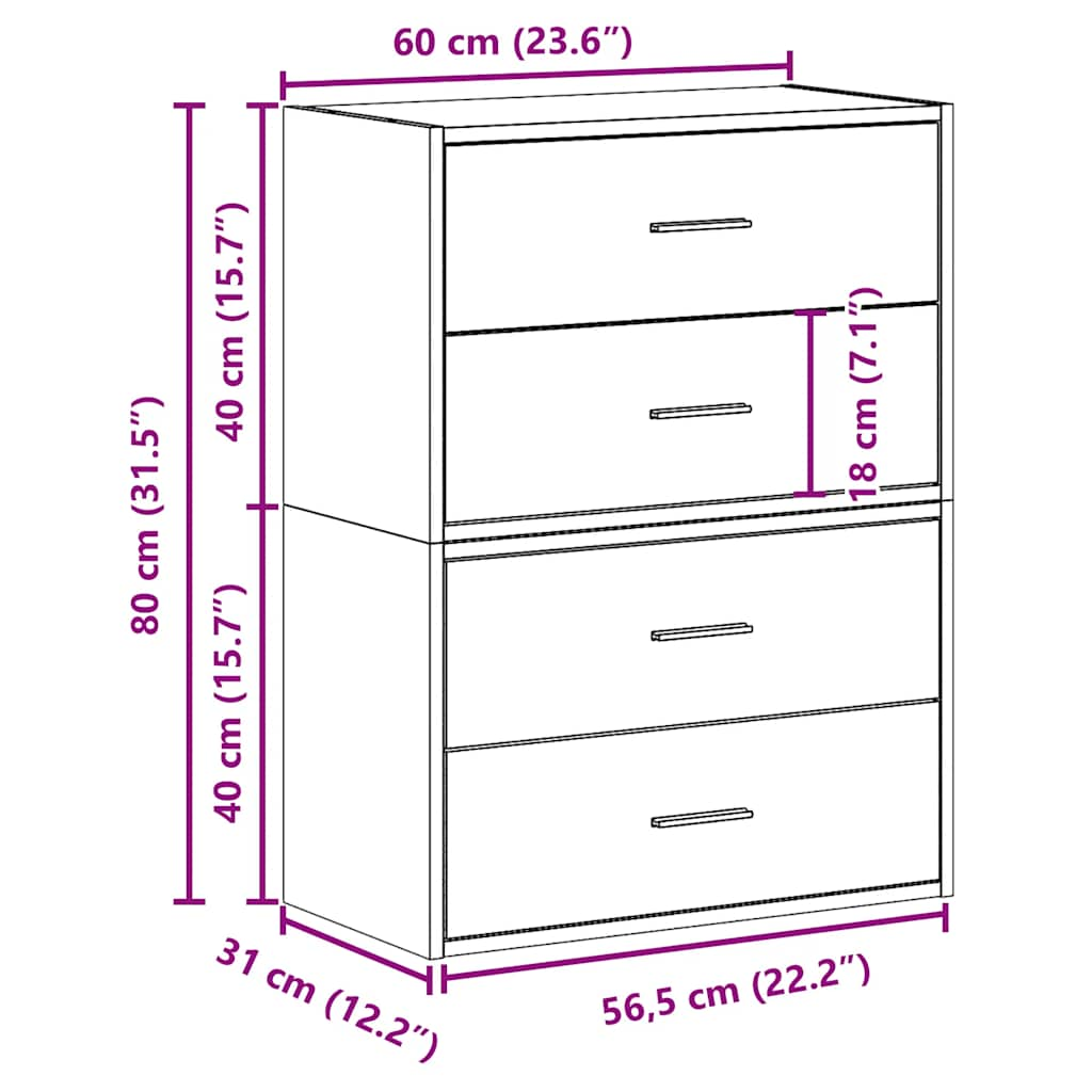 Armadi con 2 Cassetti 2 pz Rovere 60x31x40 cm in Truciolato