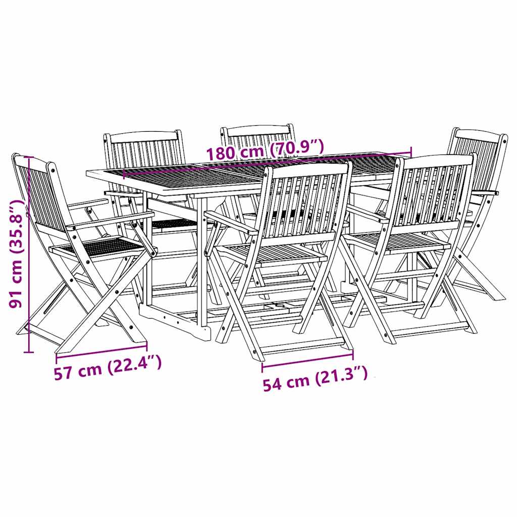 Set da Pranzo da Giardino 7pz 180x90x75cm Legno Massello Acacia | homemem39