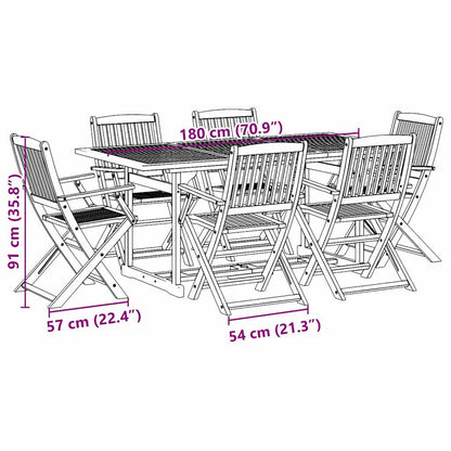 Set da Pranzo da Giardino 7pz 180x90x75cm Legno Massello Acacia | homemem39