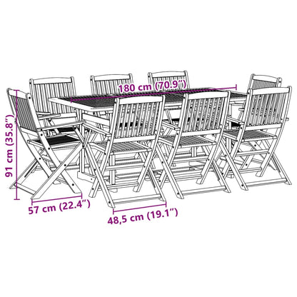Set da Pranzo da Giardino 9pz 180x90x75cm Legno Massello Acacia | homemem39