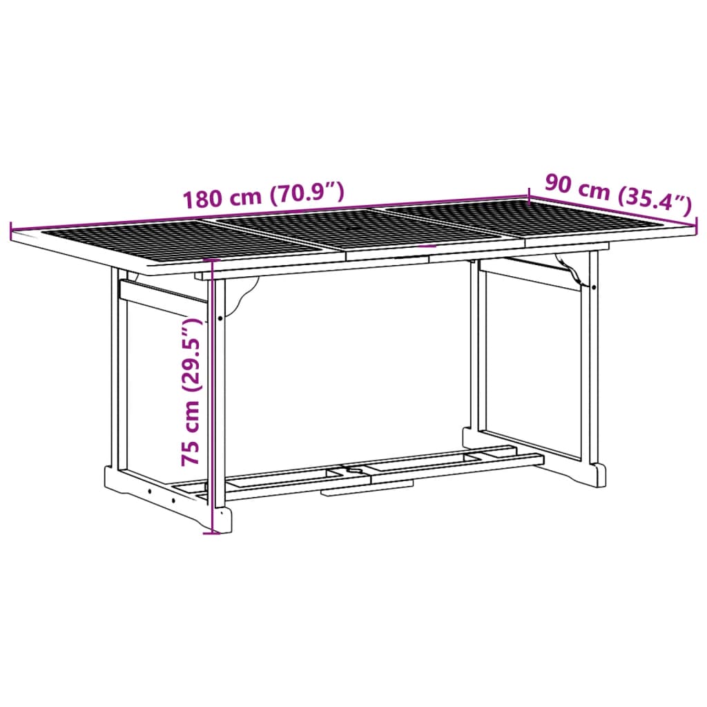 Set da Pranzo da Giardino 7pz 180x90x75cm Legno Massello Acacia | homemem39