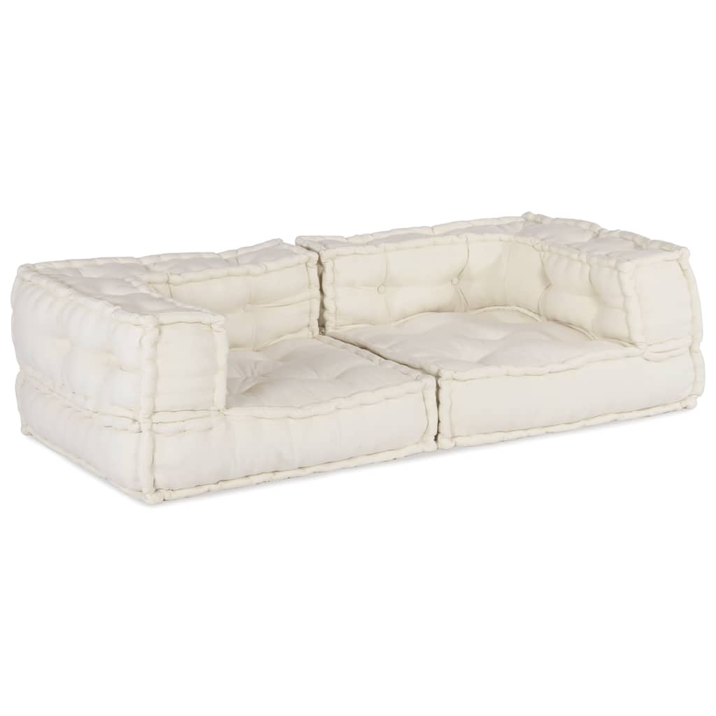 Divano Modulare a 2 Posti Crema 140x70x36 in Tessuto | homemem39