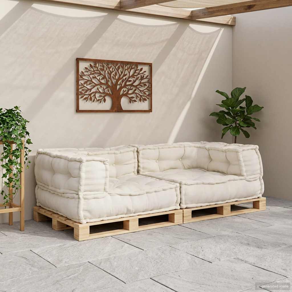 Divano Modulare a 2 Posti Crema 140x70x36 in Tessuto | homemem39