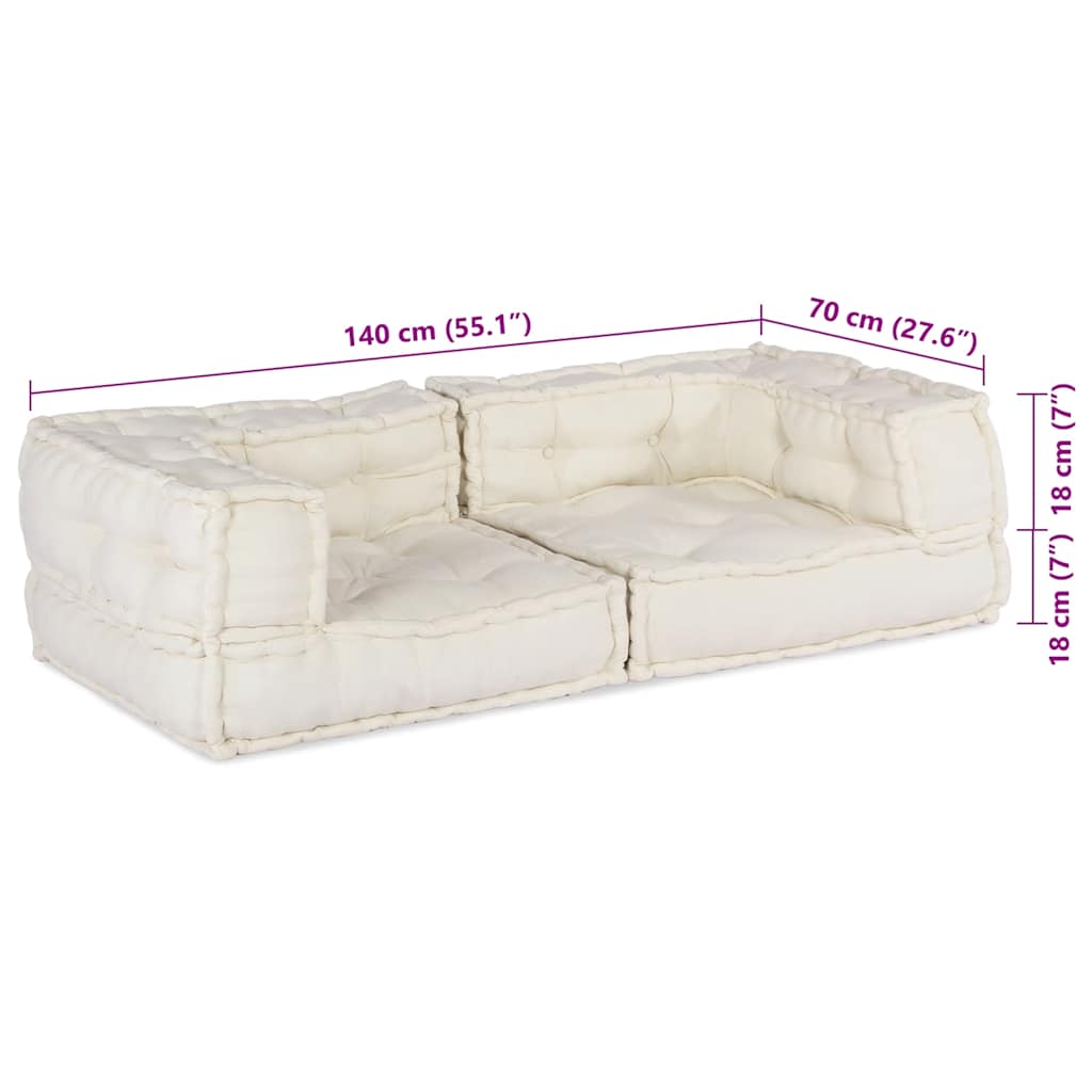 Divano Modulare a 2 Posti Crema 140x70x36 in Tessuto | homemem39