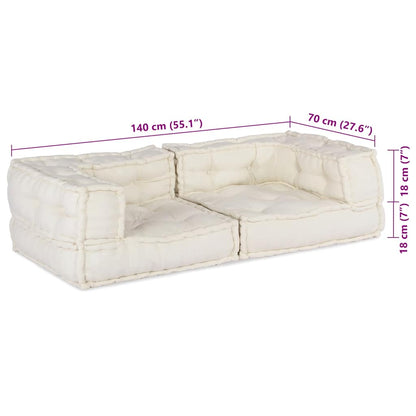 Divano Modulare a 2 Posti Crema 140x70x36 in Tessuto | homemem39