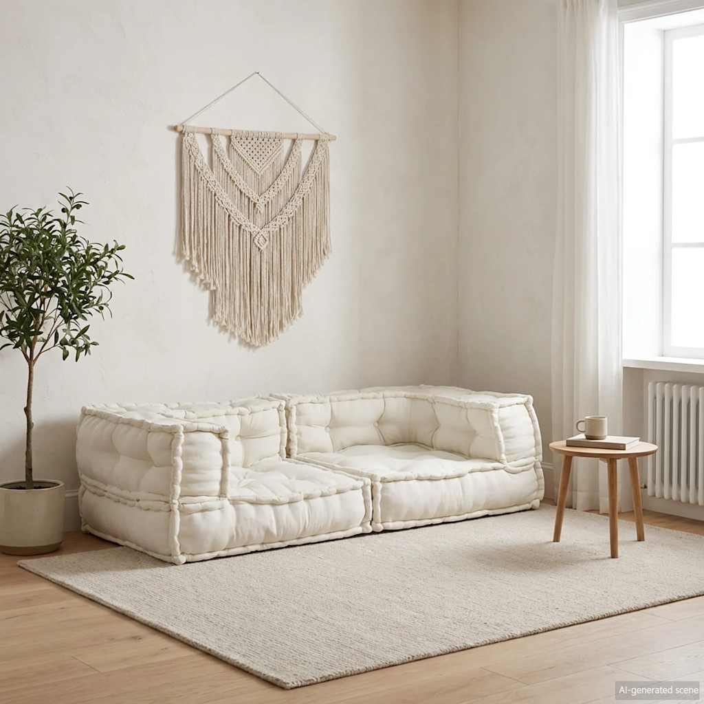 Divano Modulare a 2 Posti Crema 140x70x36 in Tessuto | homemem39