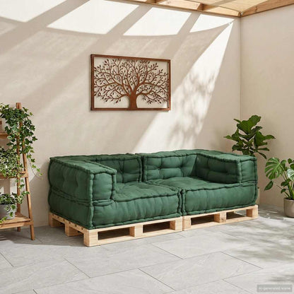 Divano Modulare a 2 Posti Verde 140x70x36 in Tessuto | homemem39