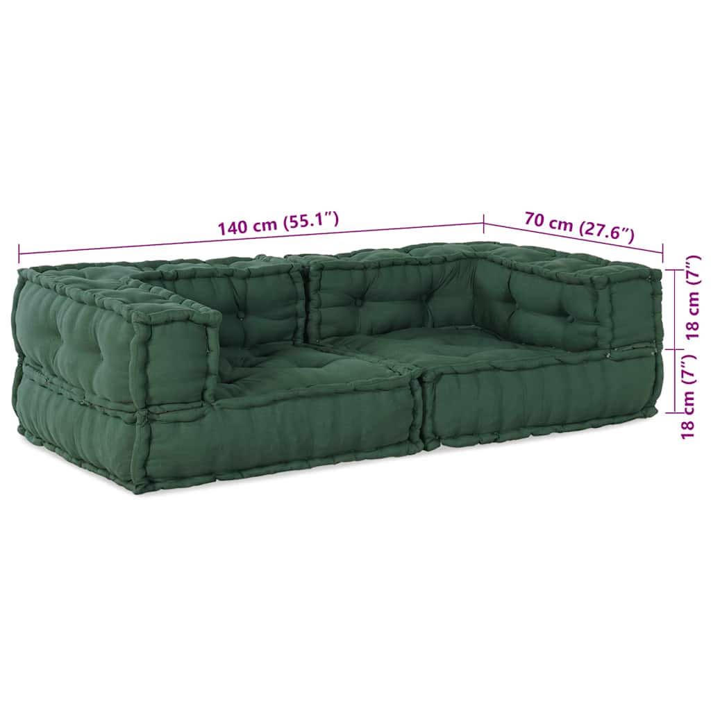 Divano Modulare a 2 Posti Verde 140x70x36 in Tessuto | homemem39