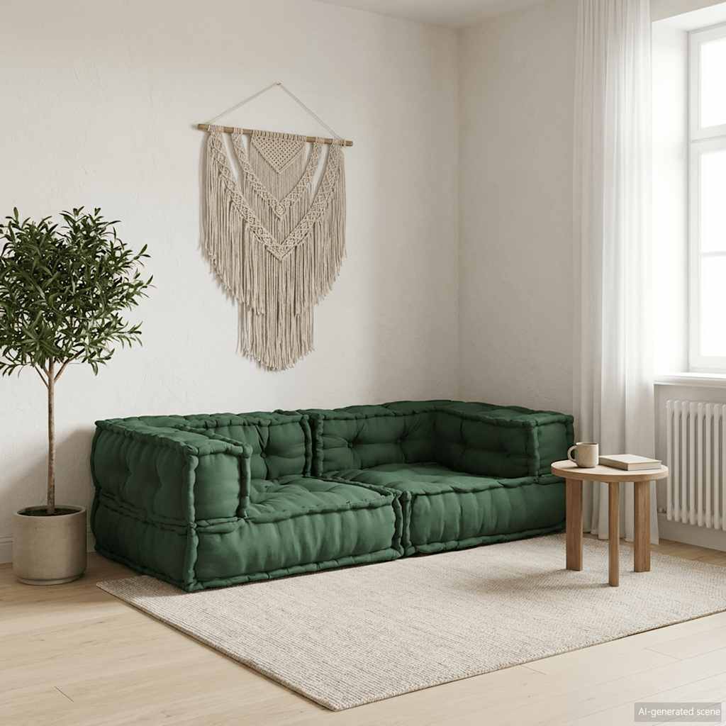 Divano Modulare a 2 Posti Verde 140x70x36 in Tessuto | homemem39