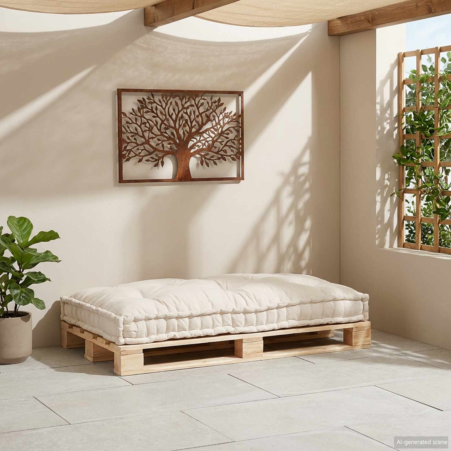 Cuscino per Divano Pallet Crema 120 x 80 x 12 cm Tessuto | homemem39