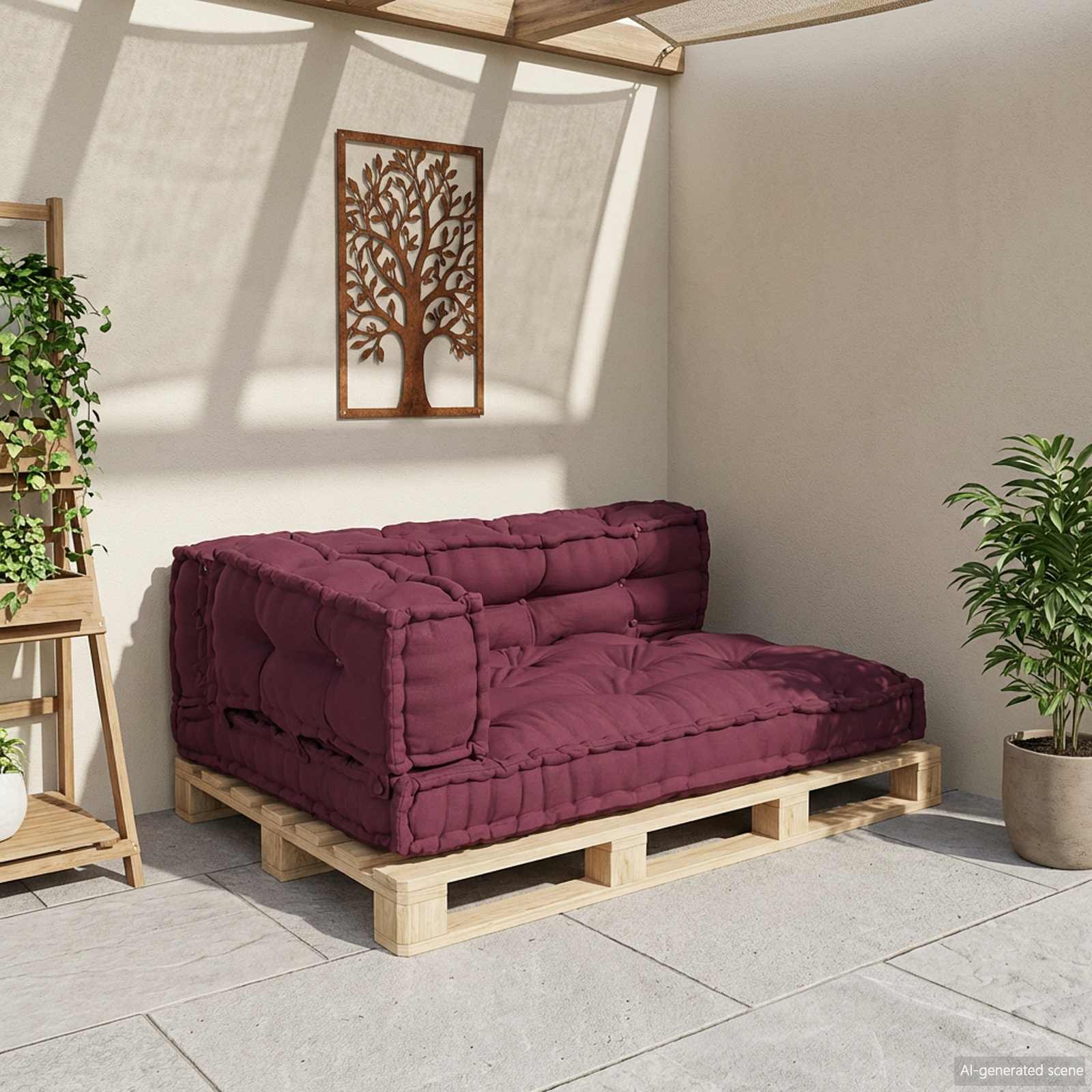 Cuscino per Divano Pallet 3 pcs Bordeaux 120 x 80 x 38 cm | homemem39