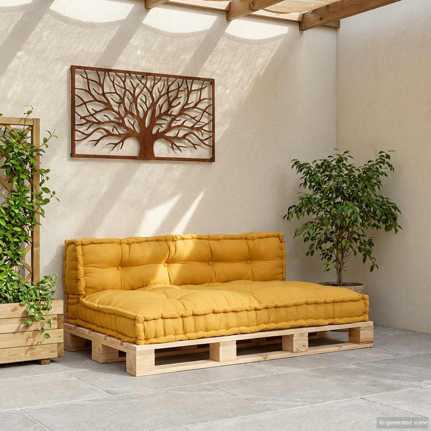 Cuscino per Divano Pallet 2 pcs Giallo 120 x 80 x 38 cm Tessuto | homemem39