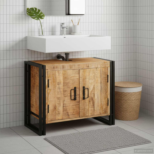 Armadio sottolavello con porta Marrone Legno di mango massello | homemem39