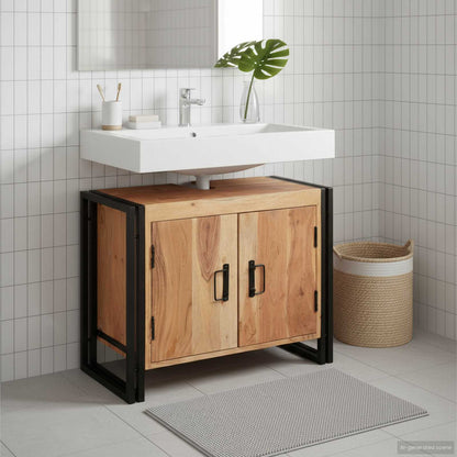 Armadio sottolavello con porta Marrone Legno di Acacia Massello | homemem39