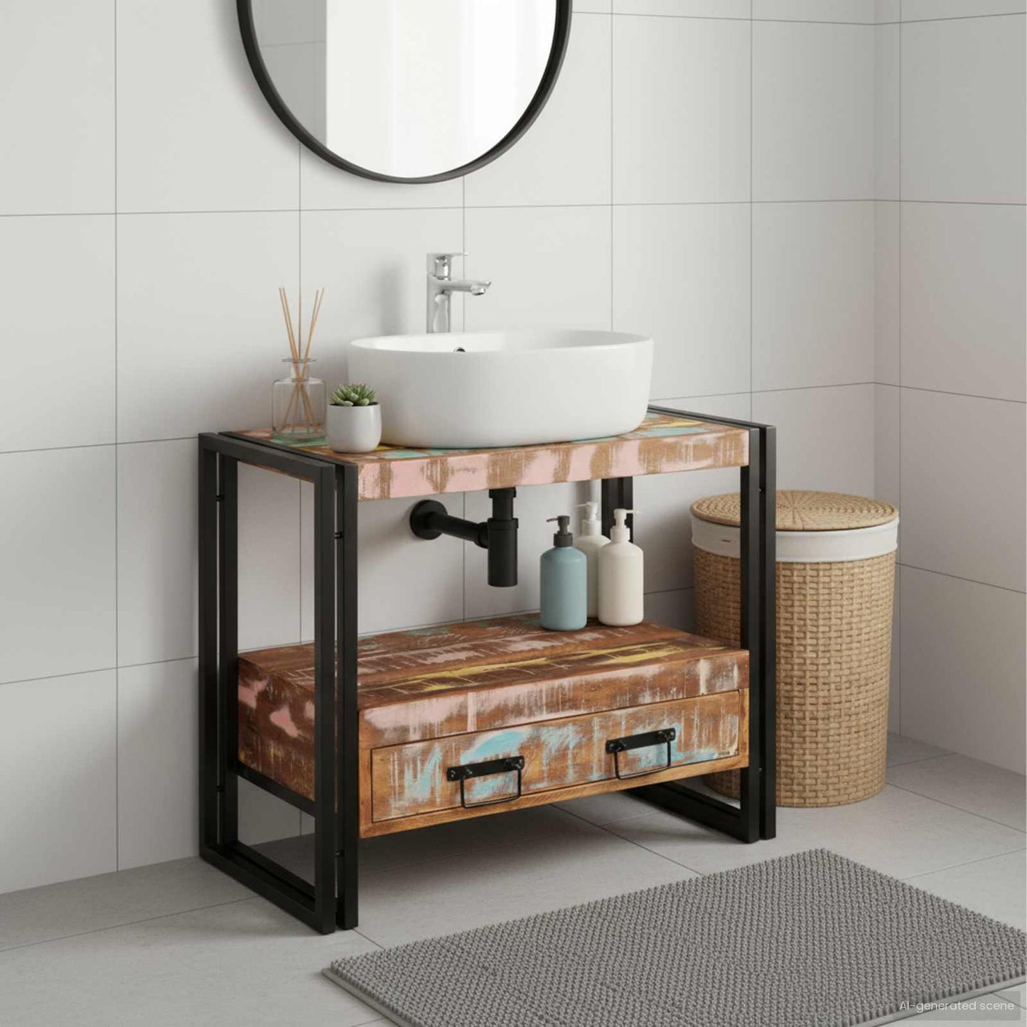 Armadio da bagno Multicolore Legno Recuperato Massello | homemem39