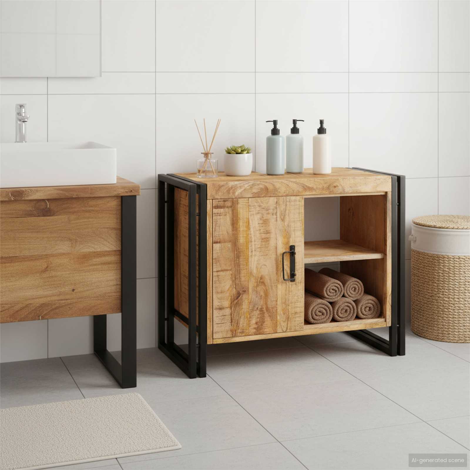 Armadio sottolavello con porta Marrone Legno di mango massello | homemem39