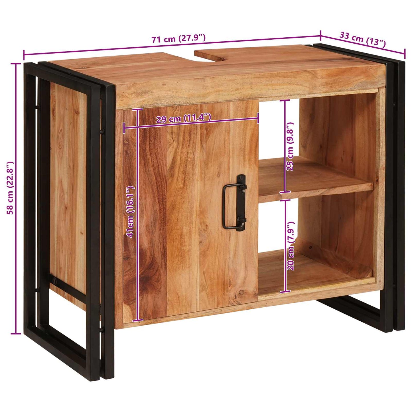 Armadio sottolavello con porta Marrone Legno di Acacia Massello | homemem39