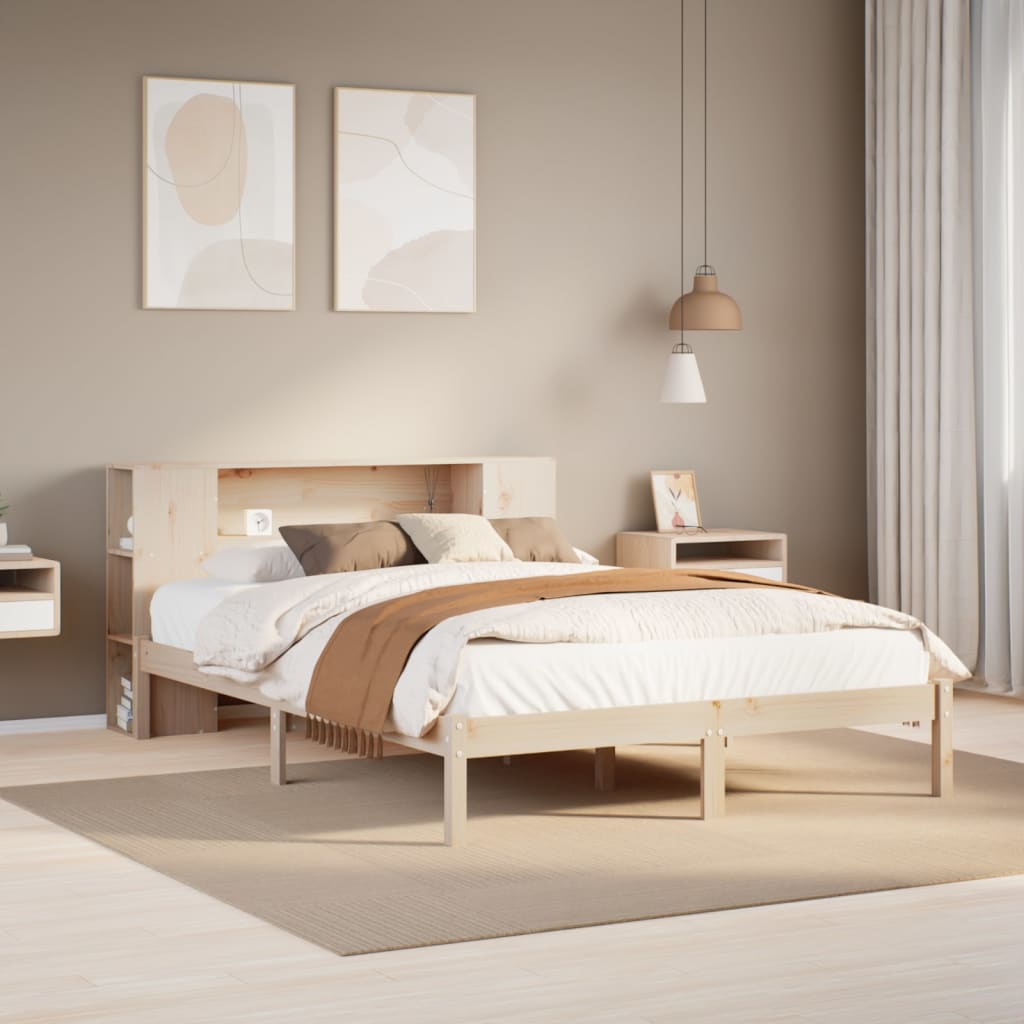 Letto Libreria senza Materasso 135x190 cm in Legno di Pino - homemem39