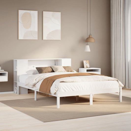 Letto Libreria senza Materasso Bianco 140x190 cm Legno di Pino - homemem39
