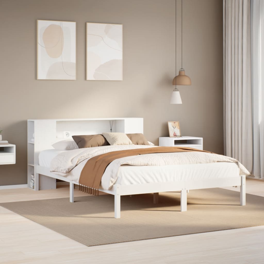 Letto Libreria senza Materasso Bianco 150x200 cm Legno di Pino - homemem39