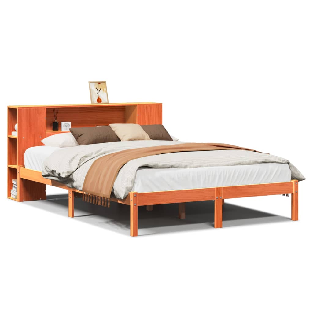 Letto Libreria senza Materasso Marrone Cera 135x190 cm in Pino - homemem39