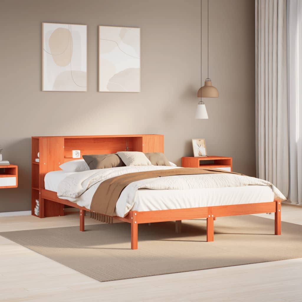 Letto Libreria senza Materasso Marrone Cera 135x190 cm in Pino - homemem39