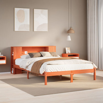 Letto Libreria senza Materasso Marrone Cera 140x190 cm in Pino - homemem39