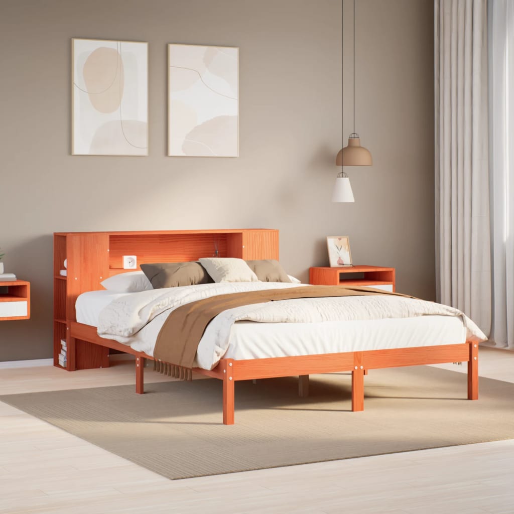 Letto Libreria senza Materasso Marrone Cera 150x200 cm in Pino | homemem39