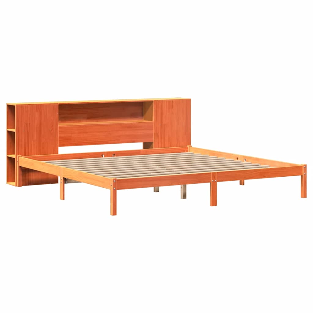 Letto Libreria senza Materasso Marrone Cera 200x200 cm in Pino - homemem39