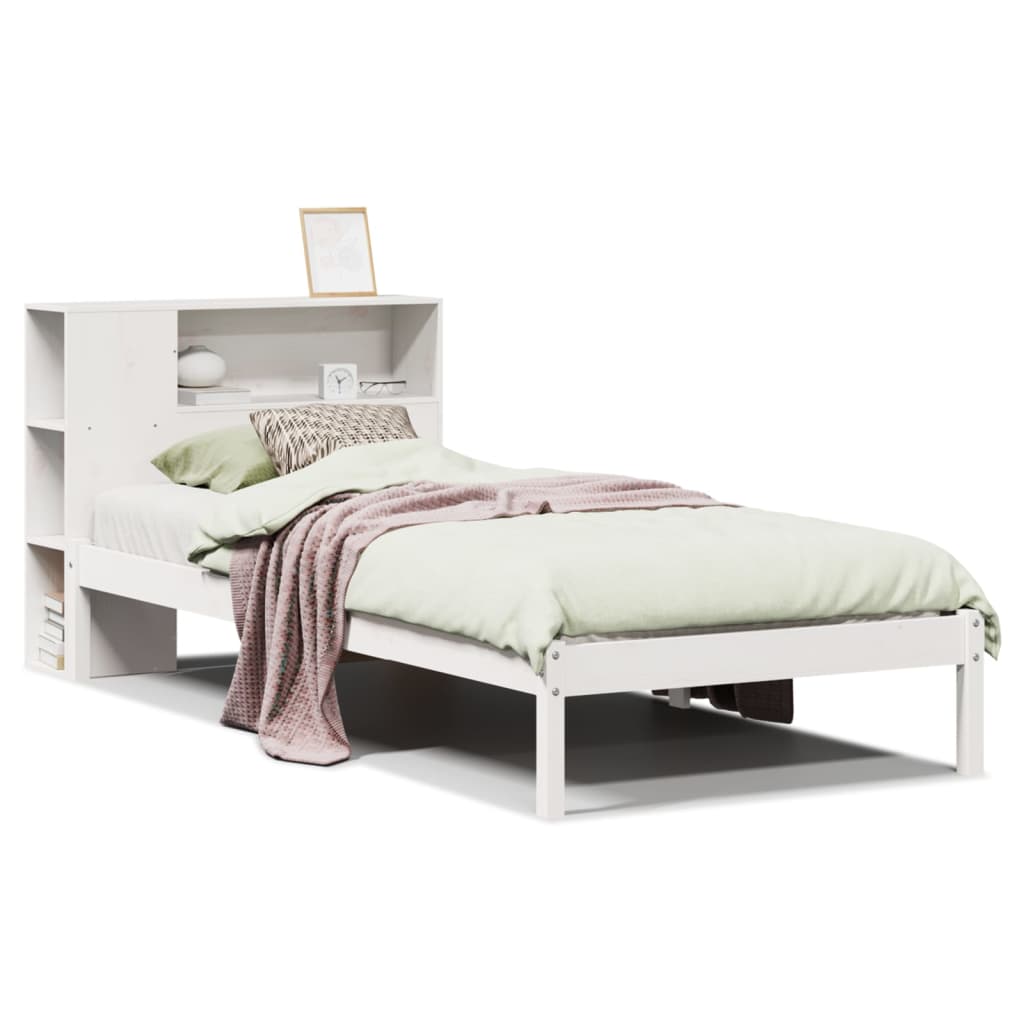 Letto Libreria senza Materasso Bianco 90x190 cm Massello Pino