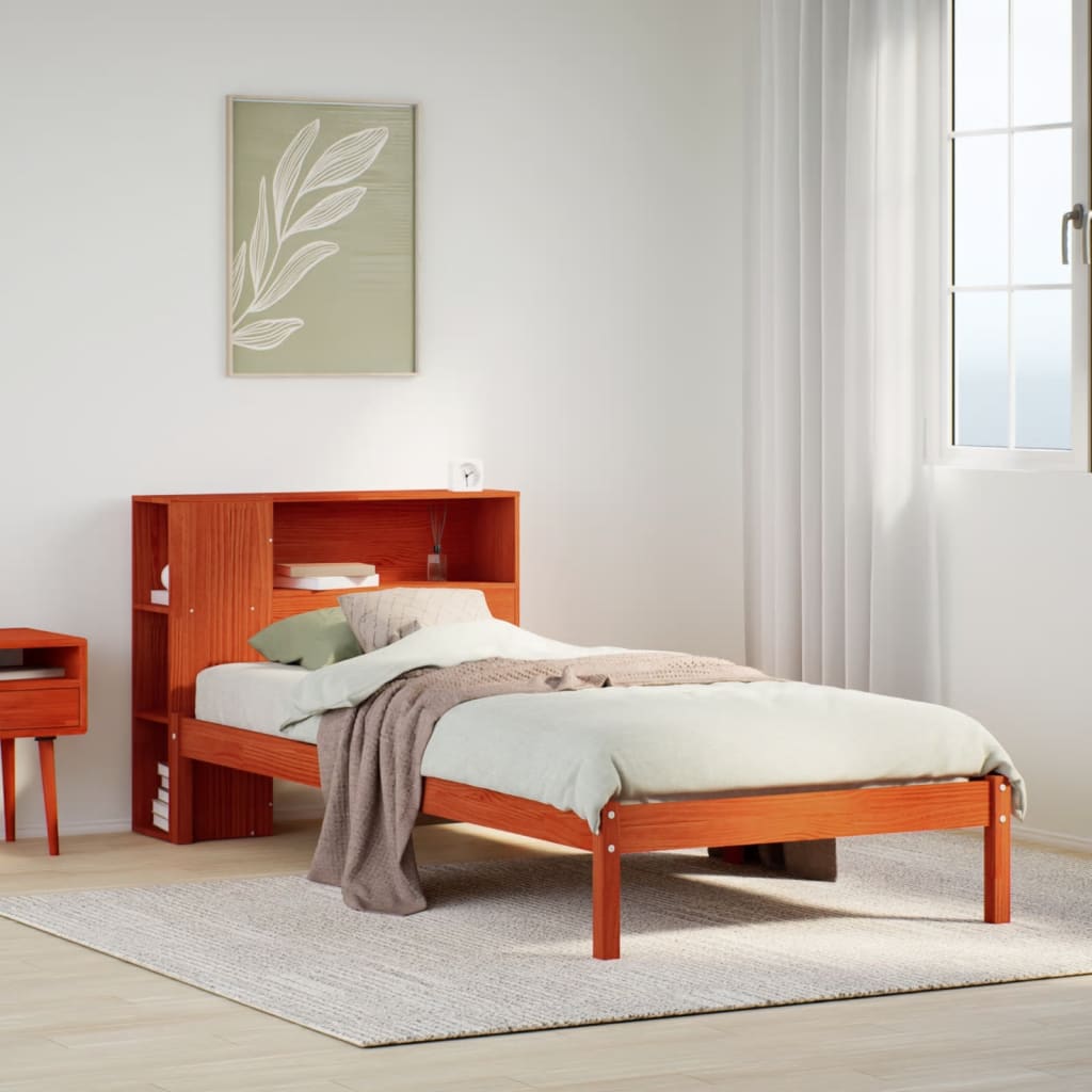Letto Libreria senza Materasso Marrone Cera 75x190 cm in Pino - homemem39