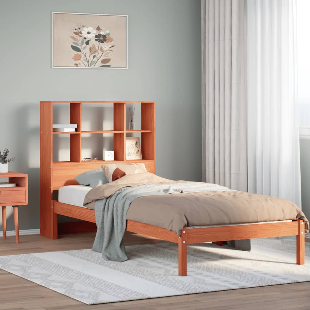 Letto Libreria senza Materasso Marrone Cera 75x190 cm in Pino - homemem39
